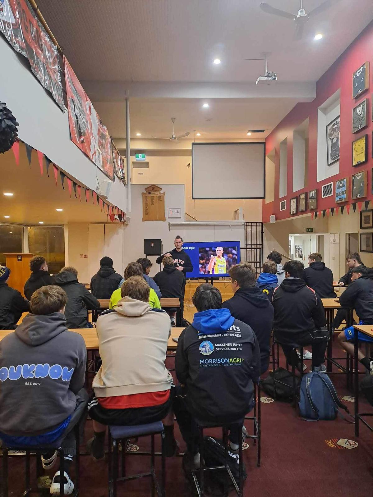 Brian Moylett delivering a mindset workshop to the Canterbury U19 rugby team